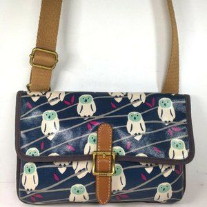 Fossil Owl Slim Canvas Crossbody Shoulder Bag